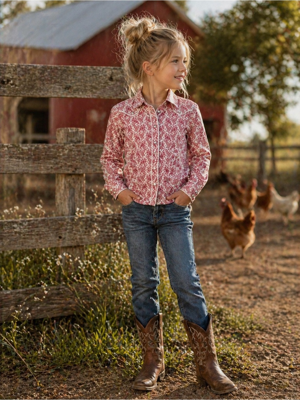 Girls Western Pearl Snap Shirt Size 7 Pink Paisley Cowgirl Rodeo Top